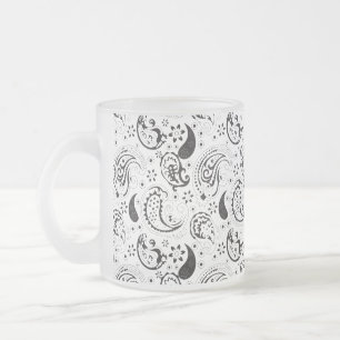 Black & White Paisley Pattern –Elegant Textile Art Frosted Glass Coffee Mug