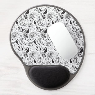 Black & White Paisley Pattern –Elegant Textile Art Gel Mouse Pad