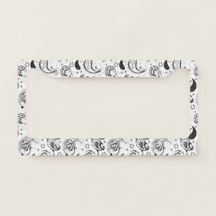 Black & White Paisley Pattern –Elegant Textile Art License Plate Frame