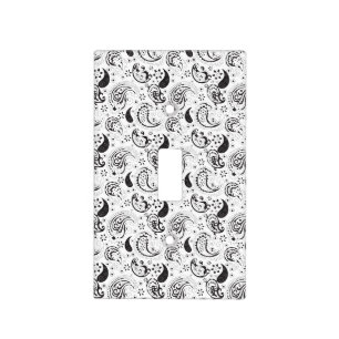 Black & White Paisley Pattern –Elegant Textile Art Light Switch Cover