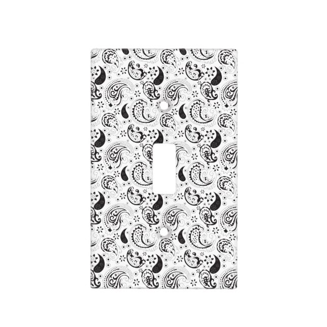 Black & White Paisley Pattern –Elegant Textile Art Light Switch Cover (Front)