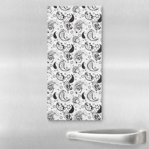 Black & White Paisley Pattern –Elegant Textile Art Magnetic Notepad
