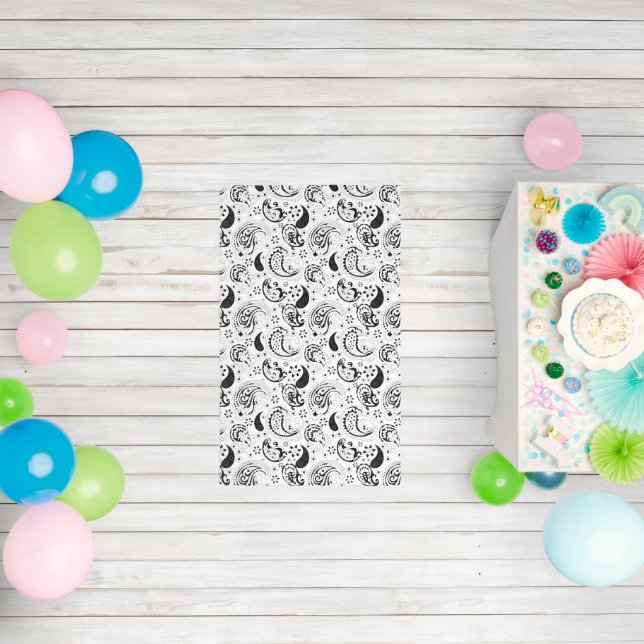 Black & White Paisley Pattern –Elegant Textile Art Outdoor Rug (Insitu (Birthday))