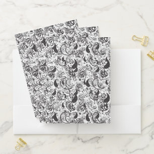 Black & White Paisley Pattern –Elegant Textile Art Pocket Folder