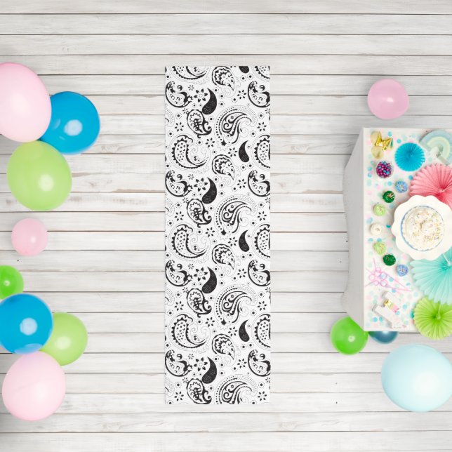 Black & White Paisley Pattern –Elegant Textile Art Runner (Insitu (Birthday))