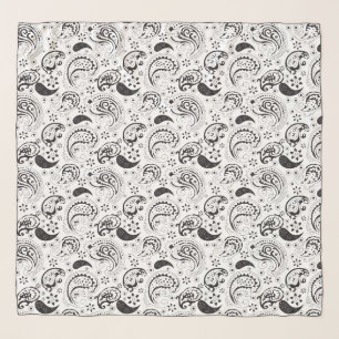Black & White Paisley Pattern –Elegant Textile Art Scarf