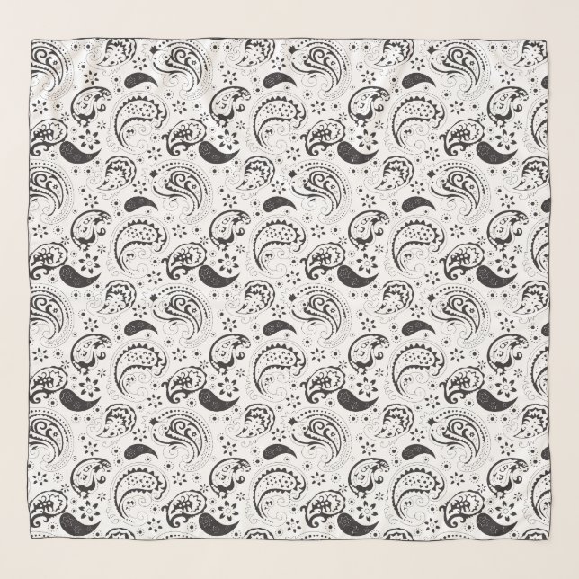 Black & White Paisley Pattern –Elegant Textile Art Scarf (Front (Horizontal))