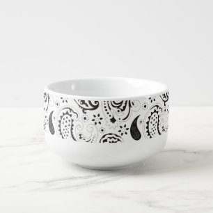 Black & White Paisley Pattern –Elegant Textile Art Soup Mug