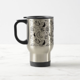 Black & White Paisley Pattern –Elegant Textile Art Travel Mug