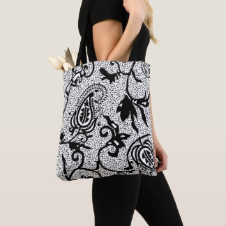 Black White Paisley Pattern Floral Swirl | Decor Tote Bag