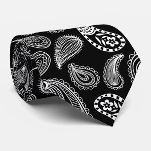 Black white Paisley pattern Neck Tie