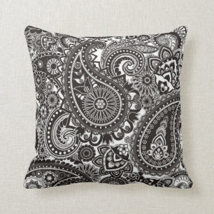 Black & White Paisley Pattern Throw Pillow
