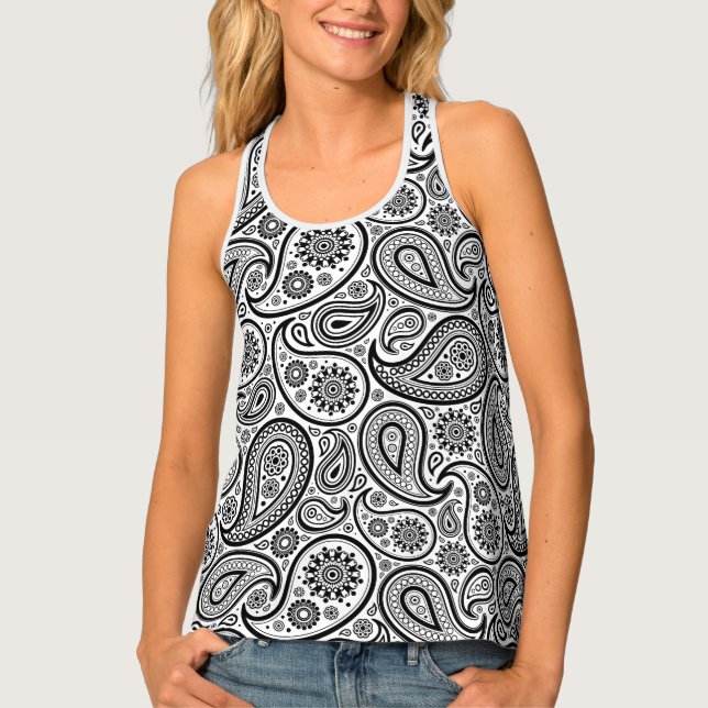 Black & White Paisley Seamless Pattern Tank Top (Front)