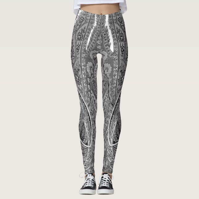 Black & White Paisley Sublime Leggings (Front)
