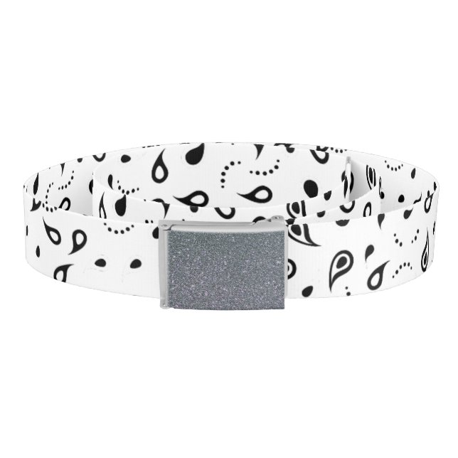 Black & White Paisley with Silver Glitter Buckle Belt (Coil)