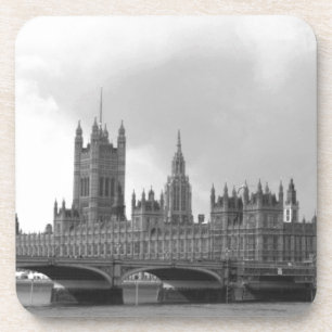 Black White Palace of Westminster Beverage Coaster