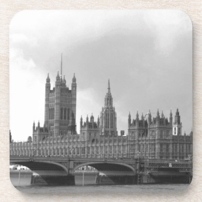 Black White Palace of Westminster Beverage Coaster (Front)