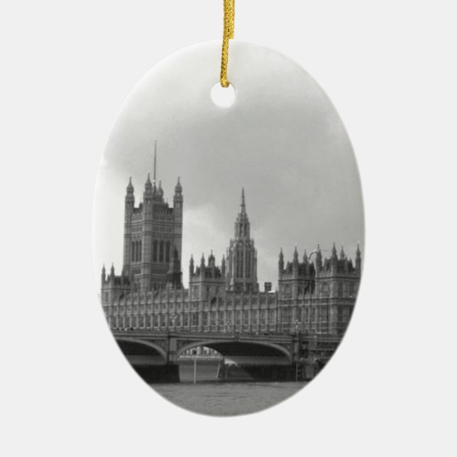 Black White Palace of Westminster Ceramic Ornament (Front)