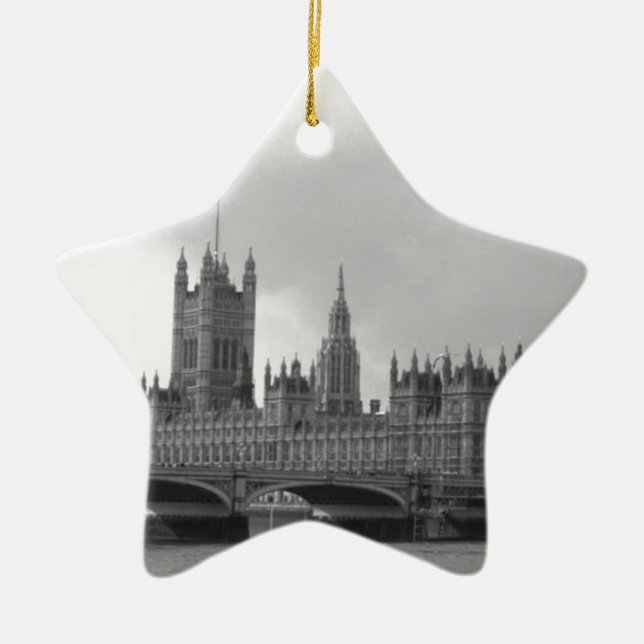 Black White Palace of Westminster Ceramic Ornament (Front)