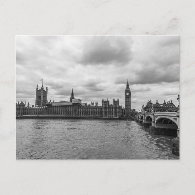 Black & White Palace of Westminster London Travel Postcard (Front)