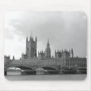 Black White Palace of Westminster Mouse Pad