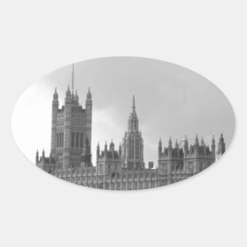 Black White Palace of Westminster Oval Sticker