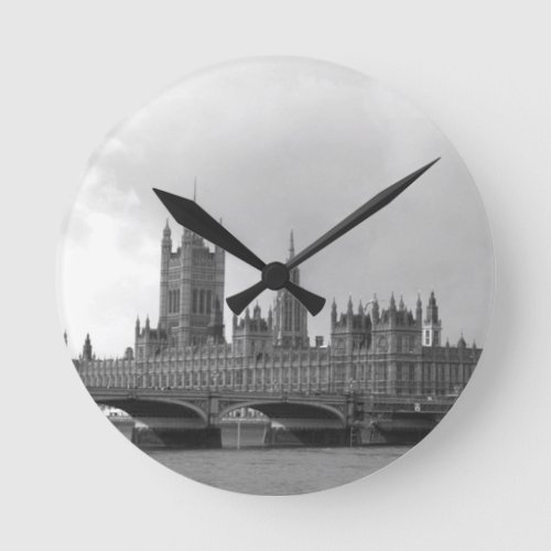 Black White Palace of Westminster Round Clock