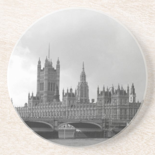 Black White Palace of Westminster Sandstone Coaster (Front)