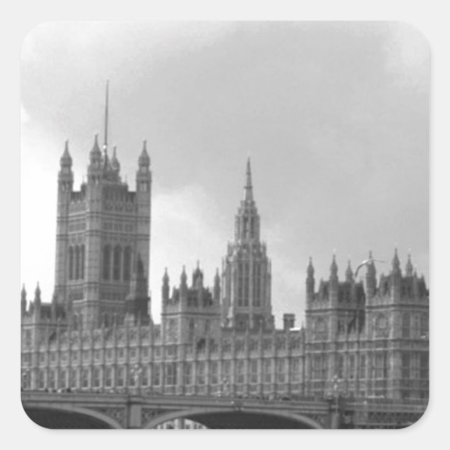 Black White Palace of Westminster Square Sticker (Front)