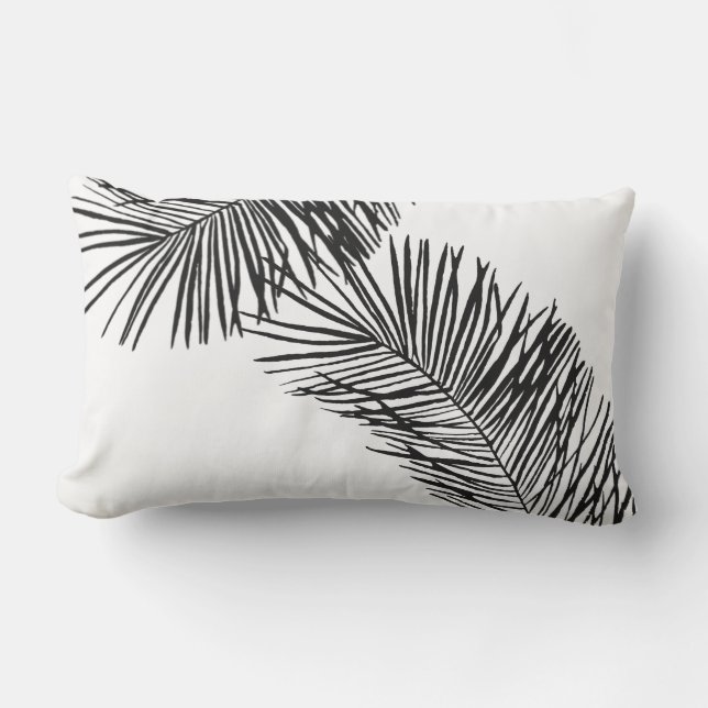 Black & White Palm Fronds Outdoor Lumbar Pillow (Front)
