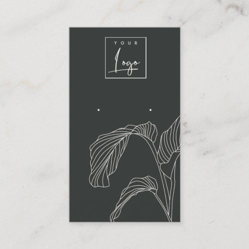 Black White Palm Leaf Sketch Stud Earring Display Business Card