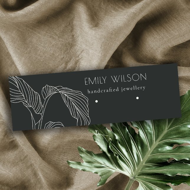 Black White Palm Leaf Sketch Stud Earring Display Mini Business Card (Creator Uploaded)
