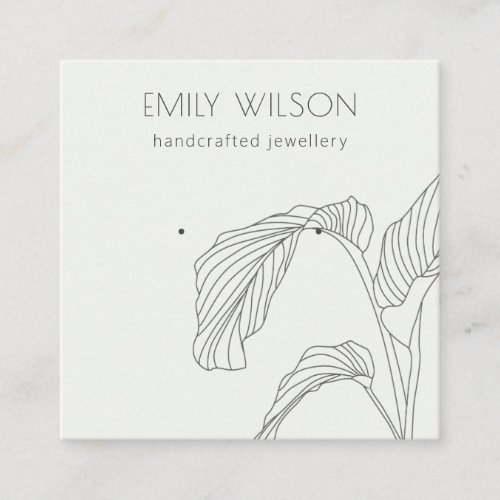 Black White Palm Leaf Sketch Stud Earring Display Square Business Card