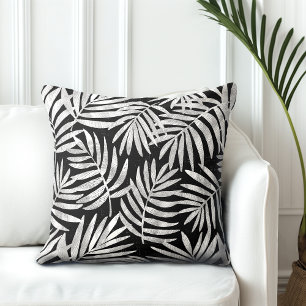 Black & White Palm Leaf Throw Pillow