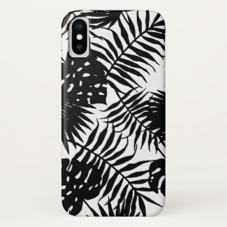 Black & white palm leafs, tropical jungle pattern Case-Mate iPhone case