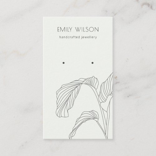 Black White Palm Leafy Sketch Earring Display Business Card