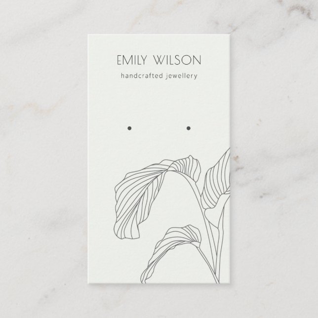 Black White Palm Leafy Sketch Earring Display Business Card (Front)