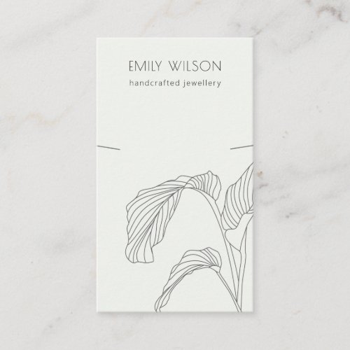 Black White Palm Leafy Sketch Necklace Display Business Card