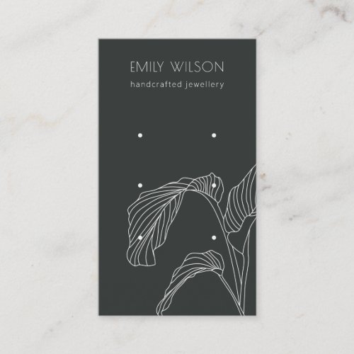 Black White Palm Leaves Sketch 3 Earring Display Business Card