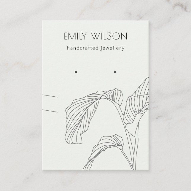 Black White Palm Leaves Sketch Earring Necklace Business Card (Front)