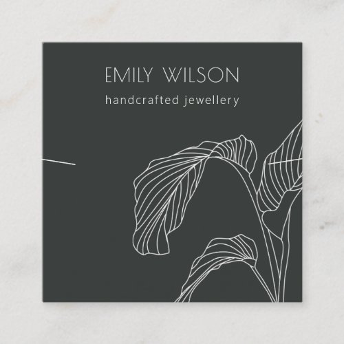 Black White Palm Leaves Sketch Necklace Display Square Business Card