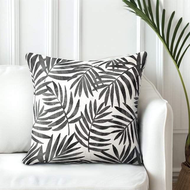 Black & White Palm Leaves Throw Pillow (Creator Uploaded)