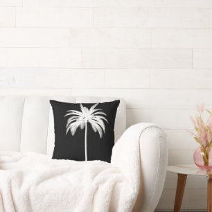 Black White Palm Tree Tropical Elegant Throw Pillow