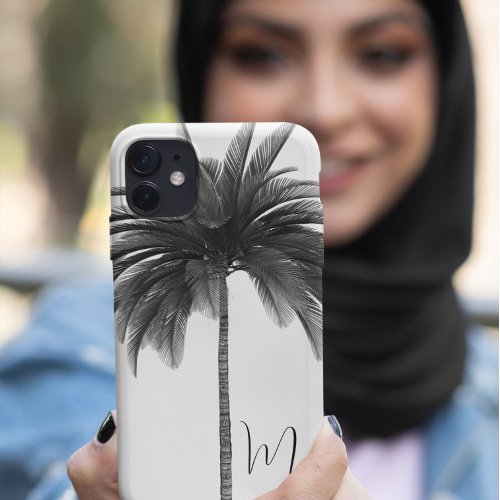 Black White Palm Tree Vintage Elegant Monogram iPhone 87 Case