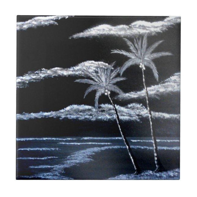 Black & White Palm Trees Ceramic Tile (Front)