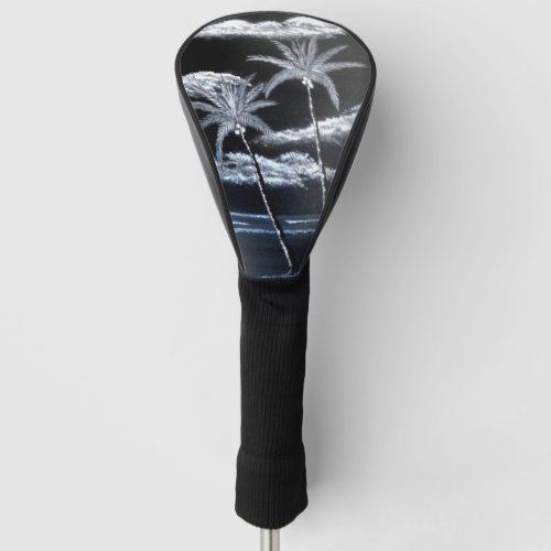 Black  White Palm Trees Golf Head Cover