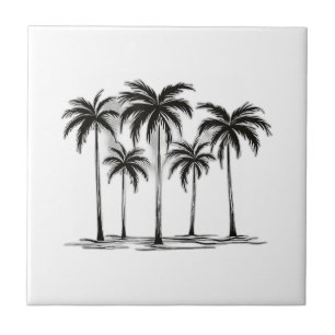 Black & White Palm Trees Graphic T-Shirt for Men W Ceramic Tile