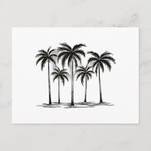Black & White Palm Trees Graphic T-Shirt for Men W Holiday Postcard (Front)