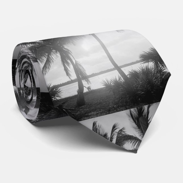 Black & White Palm Trees in The Sunset Photograph Neck Tie (Rolled)