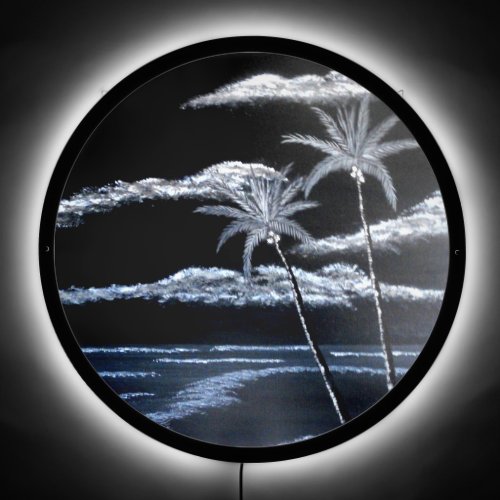 Black  White Palm Trees LED Sign